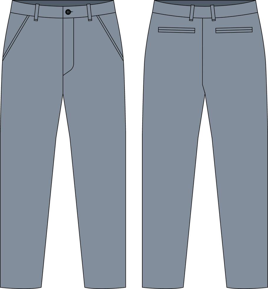 Men's Casual chino trouser pant front and back view vector