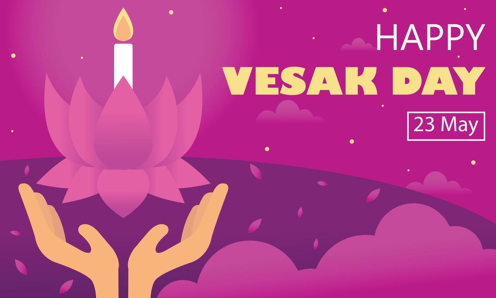 illustration vector graphic of a pair of hands holding up a lotus flower and a burning candle, perfect for international day, vesak day, celebrate, greeting card, etc.