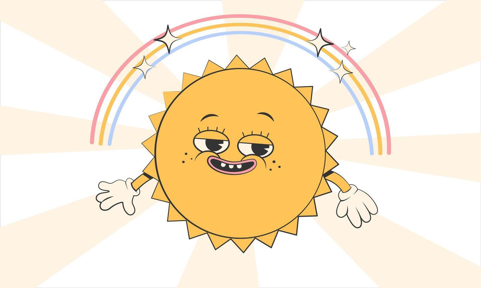 Happy cute Sun planet character.Simple retro cartoon mascot for poster, banner, graphic print.Y2k groovy sunny day, ecology concept. Vector illustration EPS 10