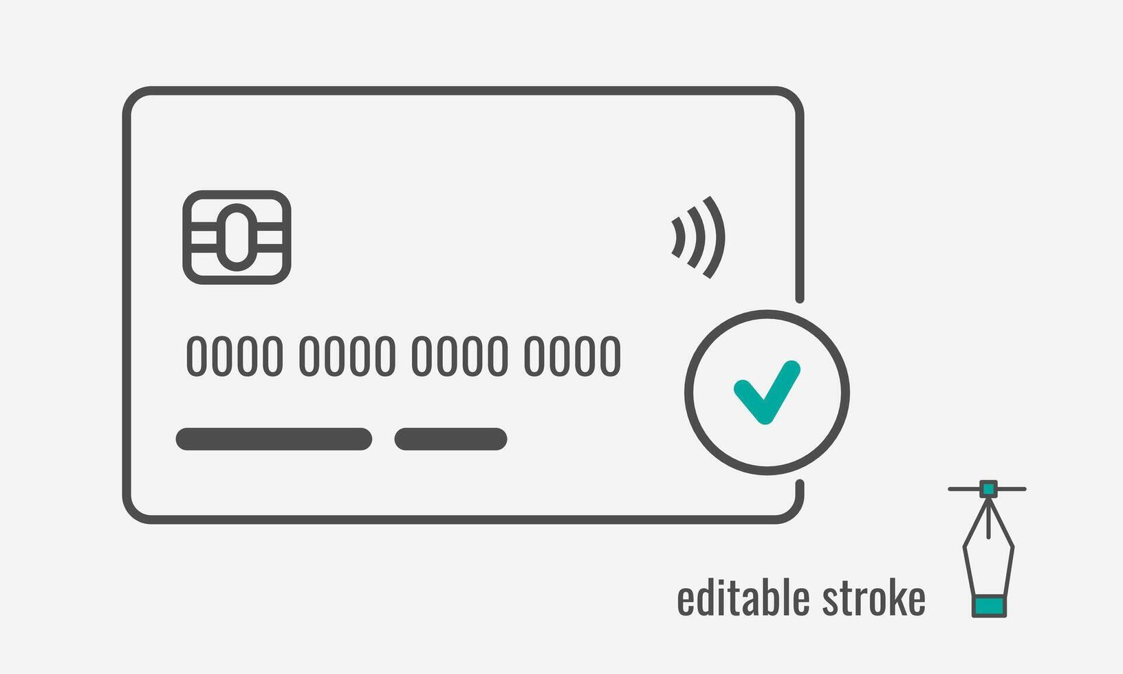 Credit Card accepted line icon.Online payments and Cashless,No cash symbol.Atm card pictogram.confirm or approved credit card payment sign. Vector graphics illustration EPS 10. Editable stroke