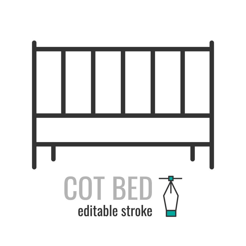 Cot Bed line icon.Infant Bed symbol. Baby bed pictogram. Baby crib sign. Vector graphics illustration EPS 10. Editable stroke