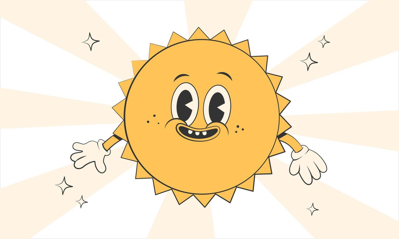 Happy cute Sun planet character.Simple retro cartoon mascot for poster, banner, graphic print.Y2k groovy sunny day, ecology concept. Vector illustration EPS 10