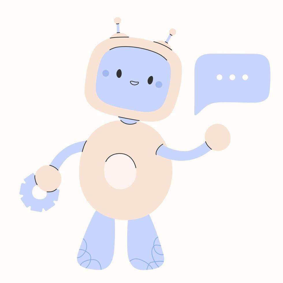 linda chatbot ai personaje.artificial inteligencia charla Servicio negocio concepto.ai contenido generador. chatbot tecnología, mano dibujado robot juguete mascota. vector ilustración eps 10