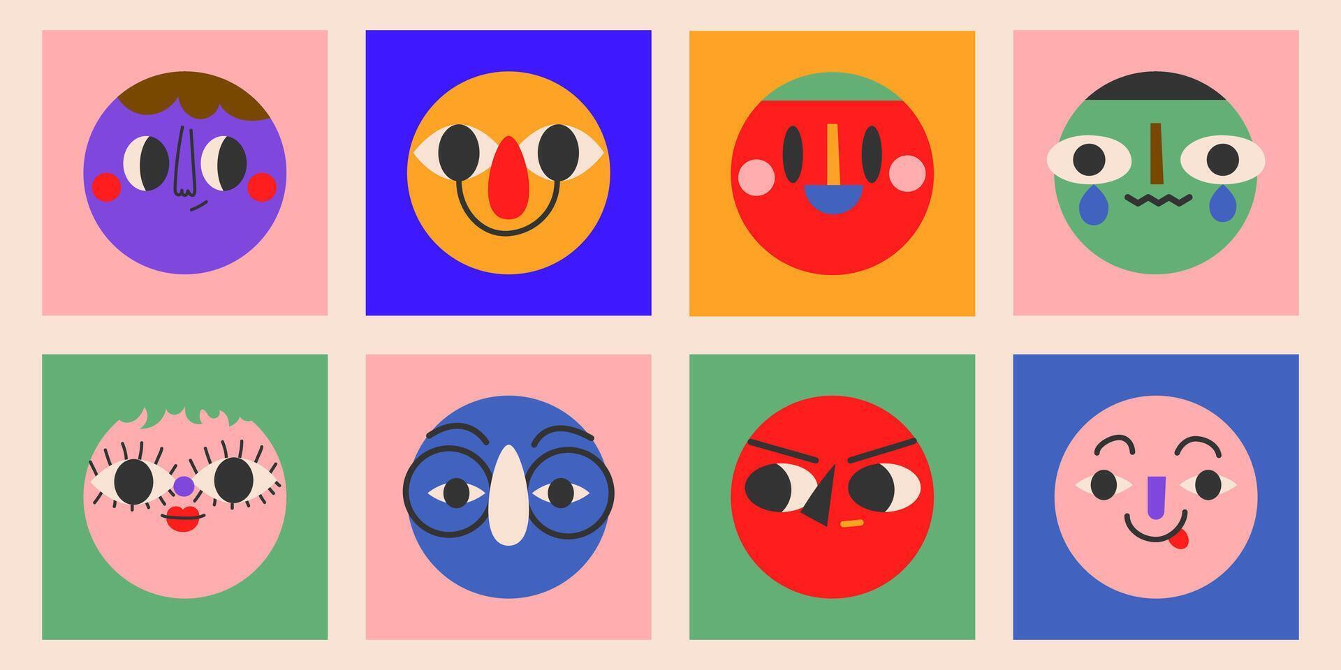 Portraits of diverse people.Cute funny characters. Cartoon, minimal, abstract contemporary style. Avatar, icon templates. Hand drawn Vector isolated illustrations EPS10