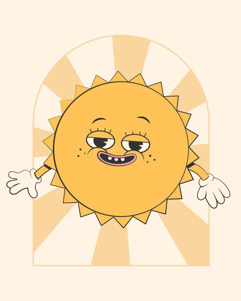 Happy cute Sun planet character.Simple retro cartoon mascot for poster, banner, graphic print.Y2k groovy sunny day, ecology concept. Vector illustration EPS 10