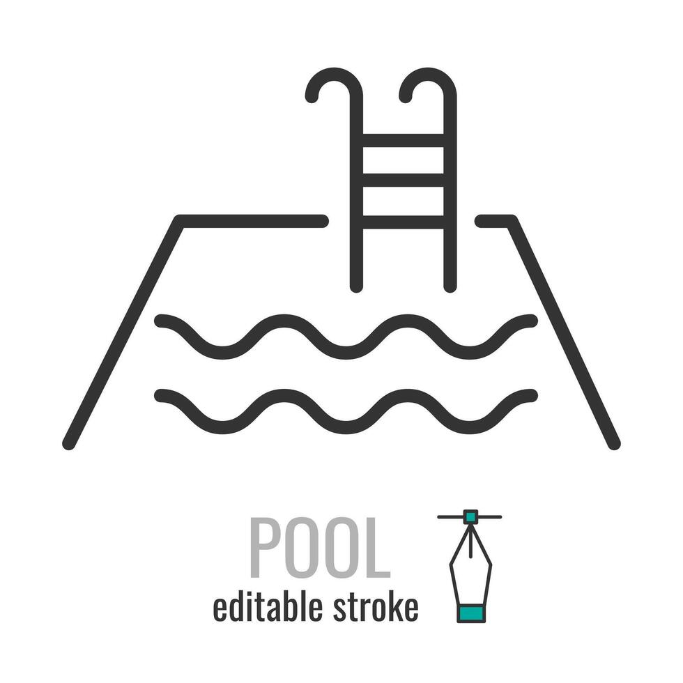Pool line icon. Linear style swimming pool symbol. Swim with ladder sign. Vacation hotel concept. Editable stroke. Vector graphics illustration EPS 10