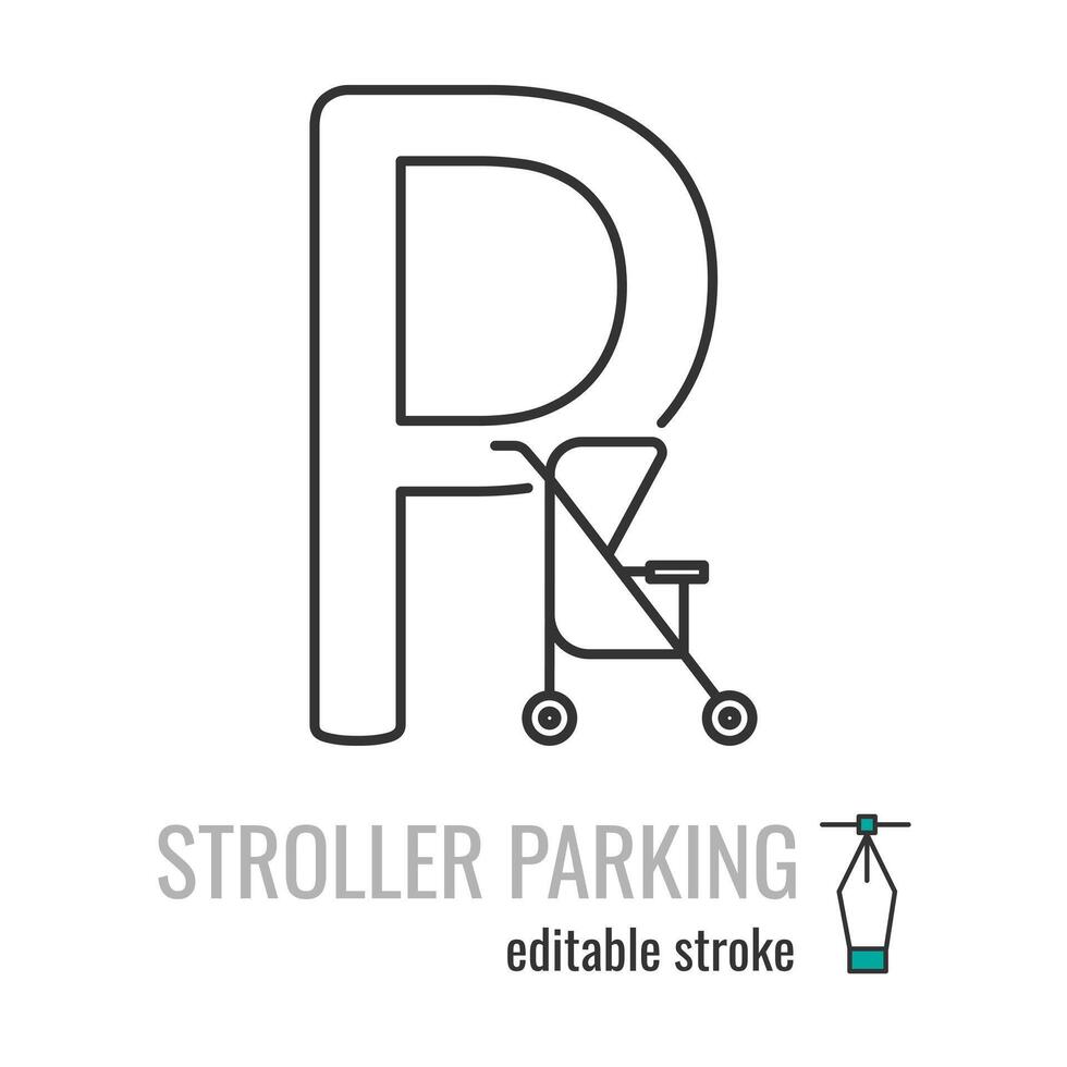 Parking for baby stroller line icon.Pram parking symbol. Place for strollers outline vector icon.Linear style sign for mobile concept and web design. Symbol, logo illustration EPS 10. Editable stroke