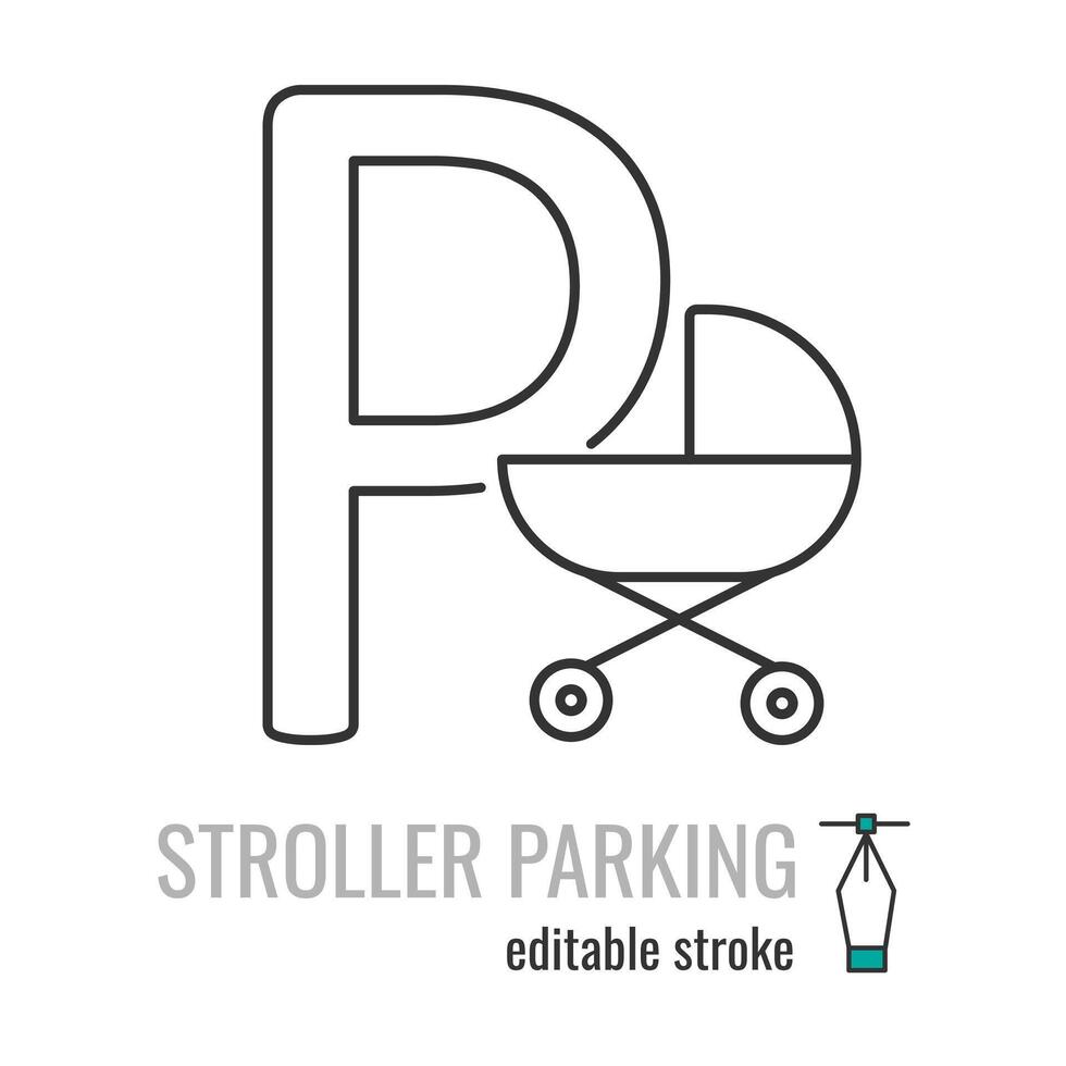 Parking for baby stroller line icon.Pram parking symbol. Place for strollers outline vector icon.Linear style sign for mobile concept and web design. Symbol, logo illustration EPS 10. Editable stroke