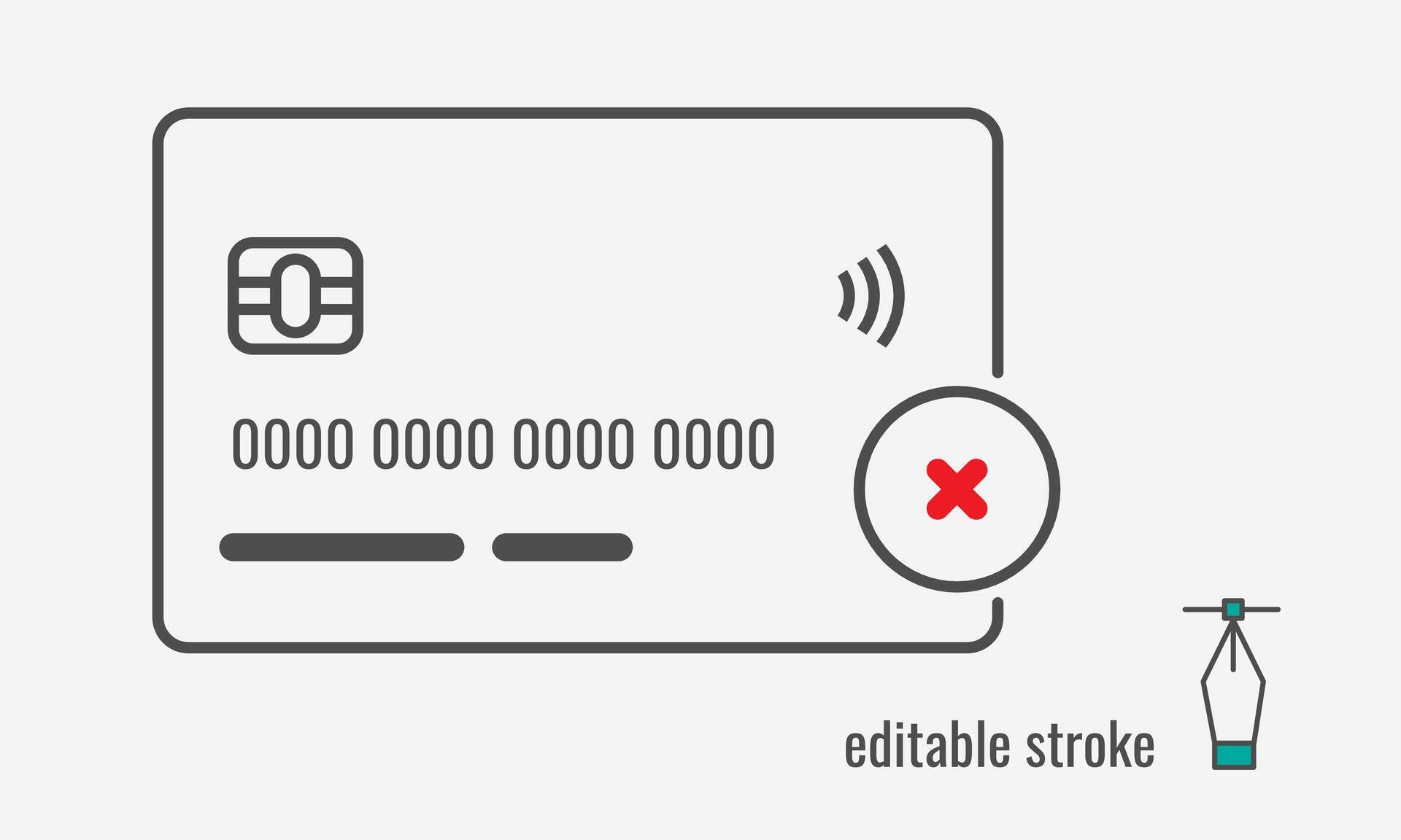 Credit Card not accepted line icon.CASH ONLY sign.no credit card