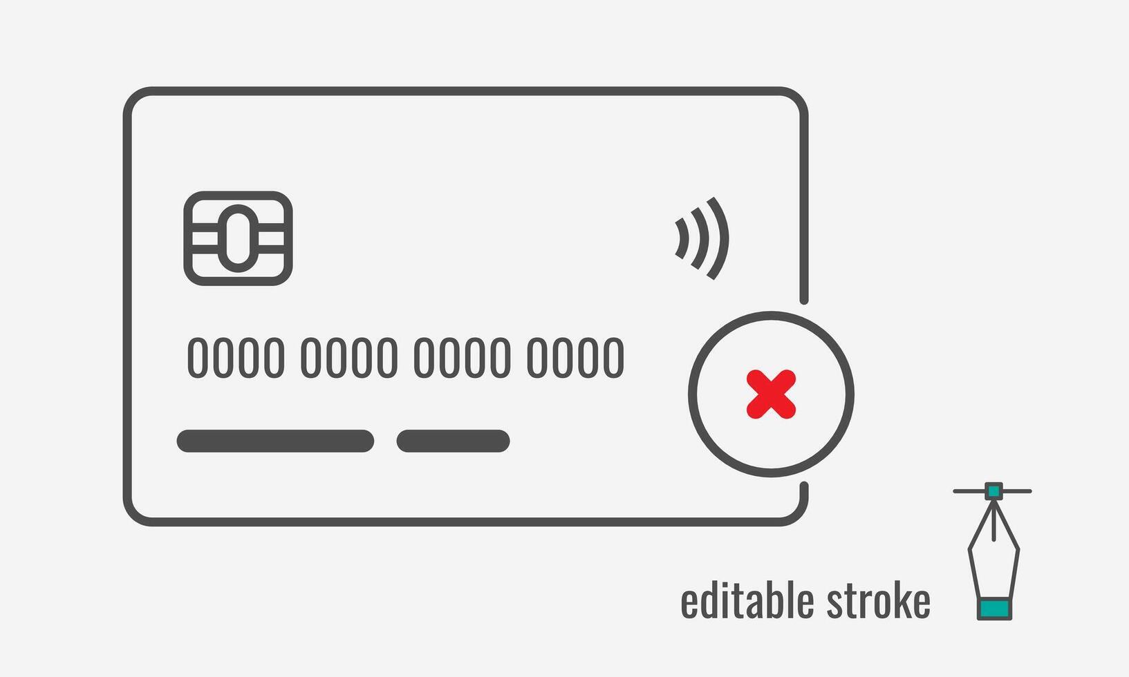Credit Card not accepted line icon.CASH ONLY sign.no credit card allowed symbol.Red prohibition pictogram.Not approved credit card payment sign. Vector graphics illustration EPS 10. Editable stroke