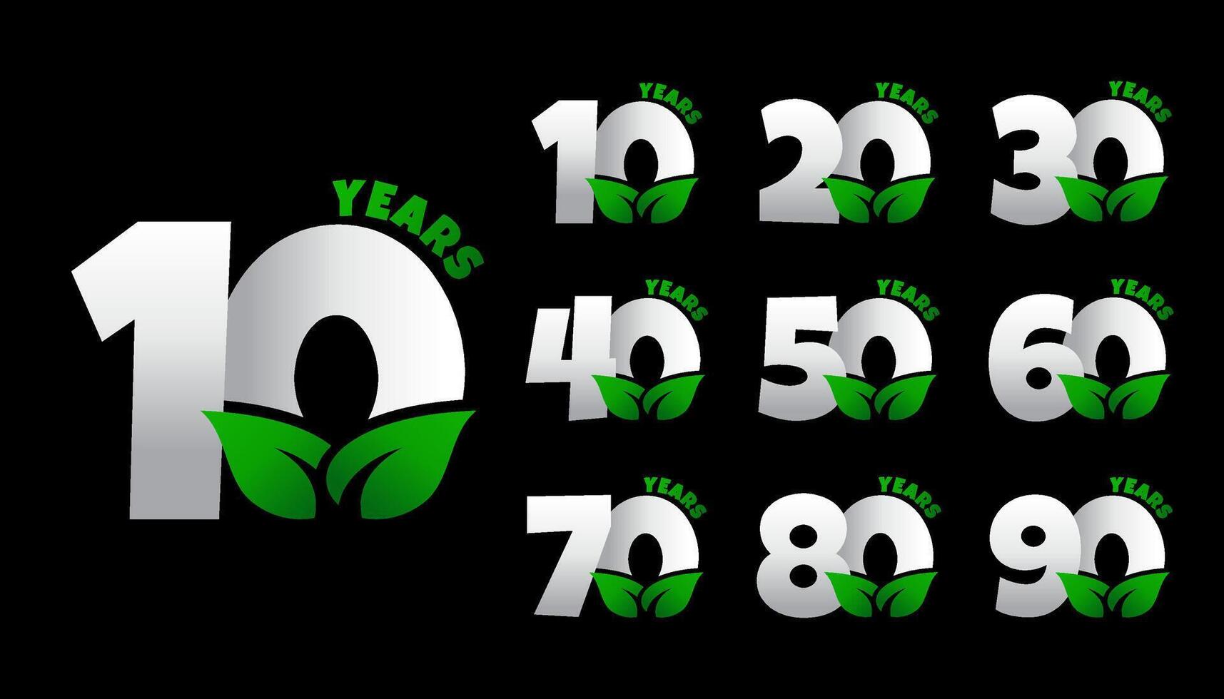 Numbers set with green leaves in clear vector for luxury emblem, organic logo, botanical identity, ecology projects, wedding invitations.