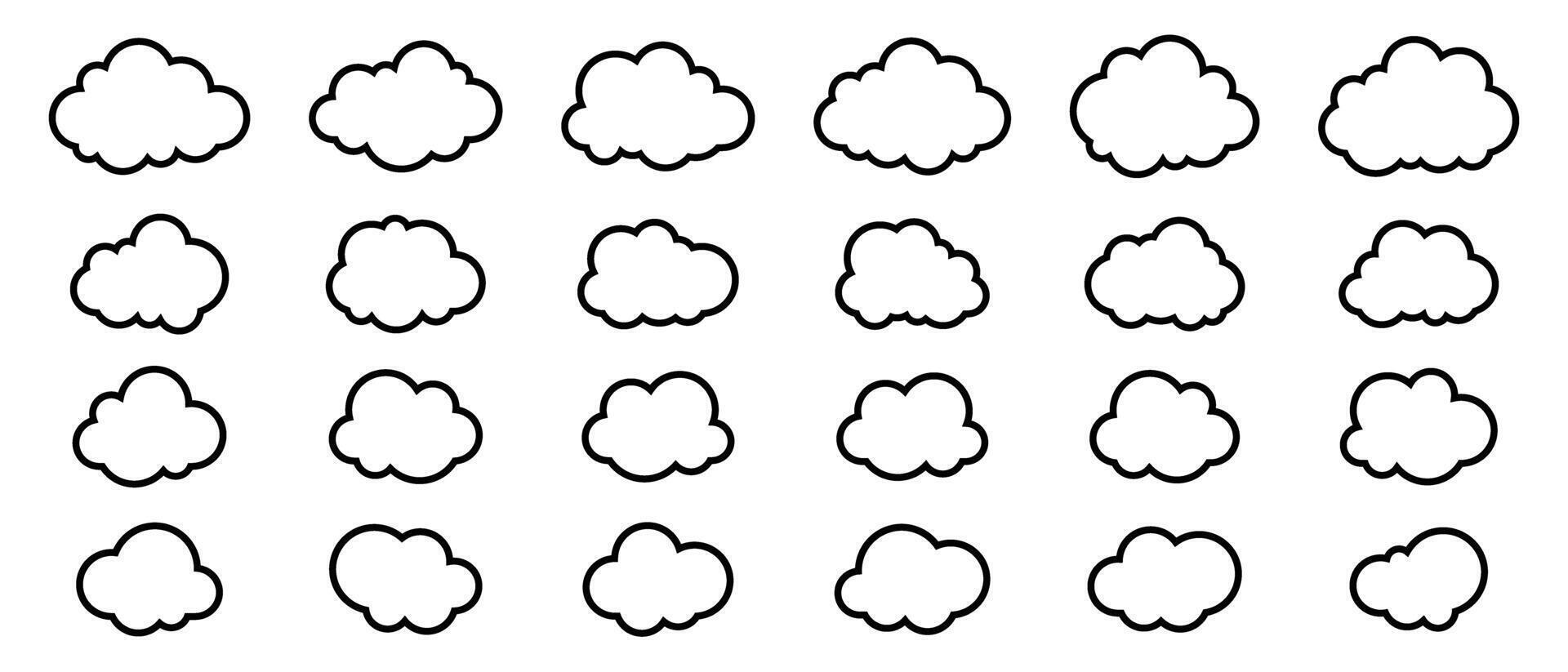 Black Line Cloud Icons on White Background vector