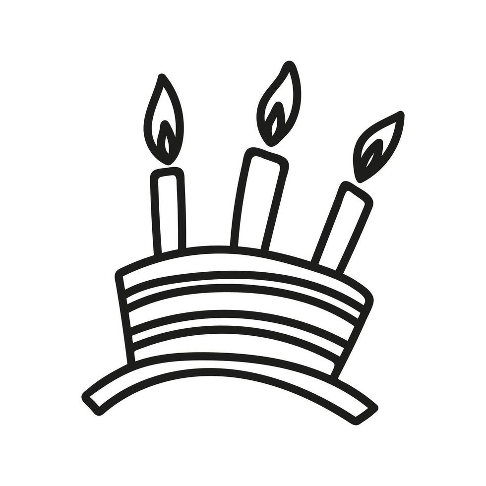 Single cake with candles. Hand drawn doodle vector illustration