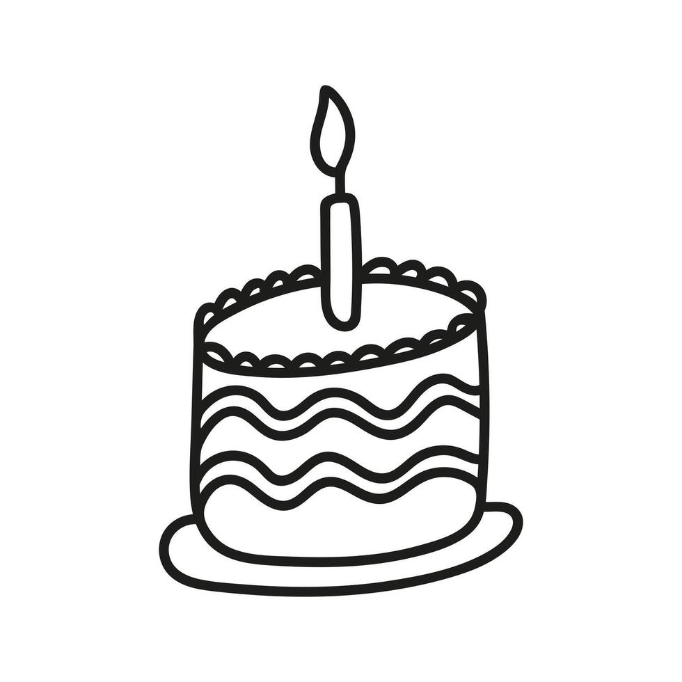 Single cake with candles. Hand drawn doodle vector illustration