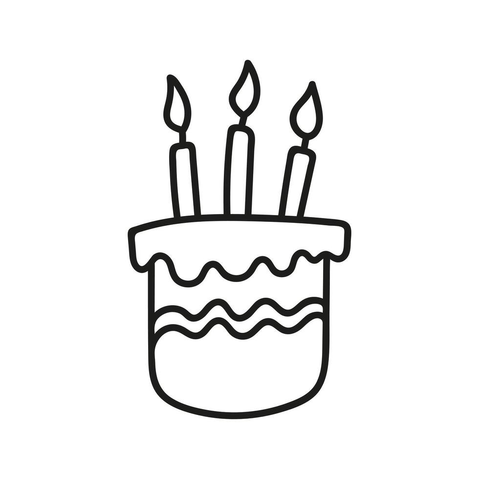Single cake with candles. Hand drawn doodle vector illustration