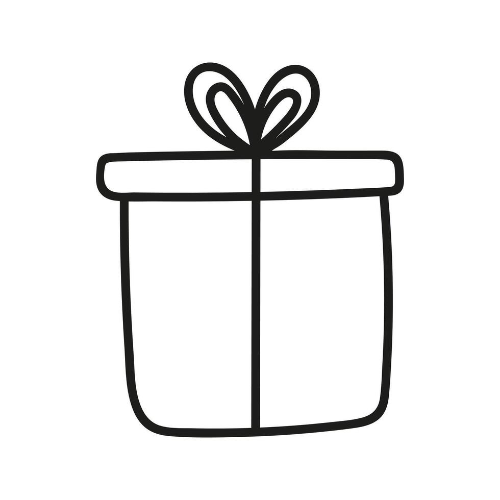 Single gift box doodle. Hand drawn vector illustration of present