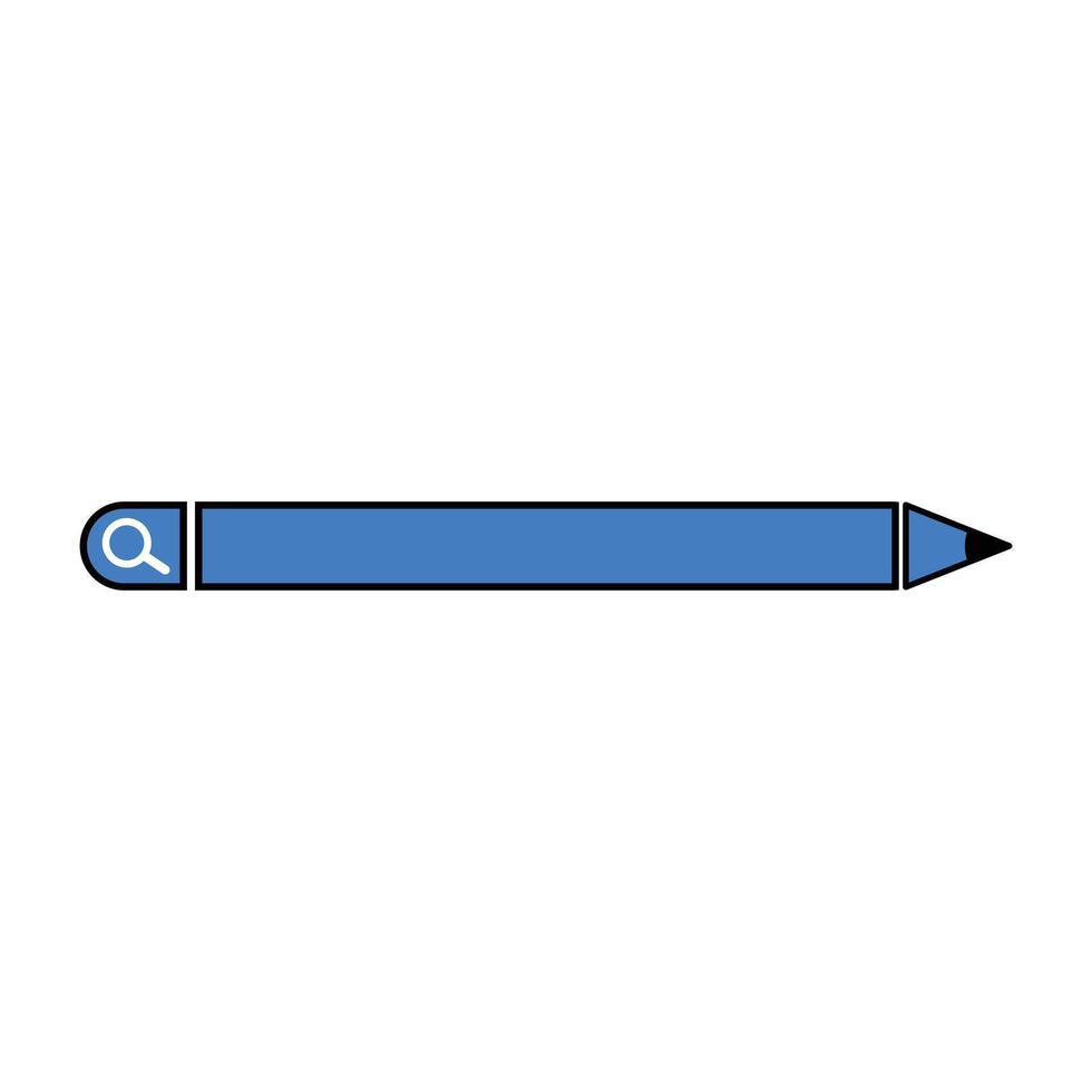 pencil with search bar icon vector illustration design  blue color. Abstract illustration of simple icon in flat style. Element design graphic template with office stationery theme