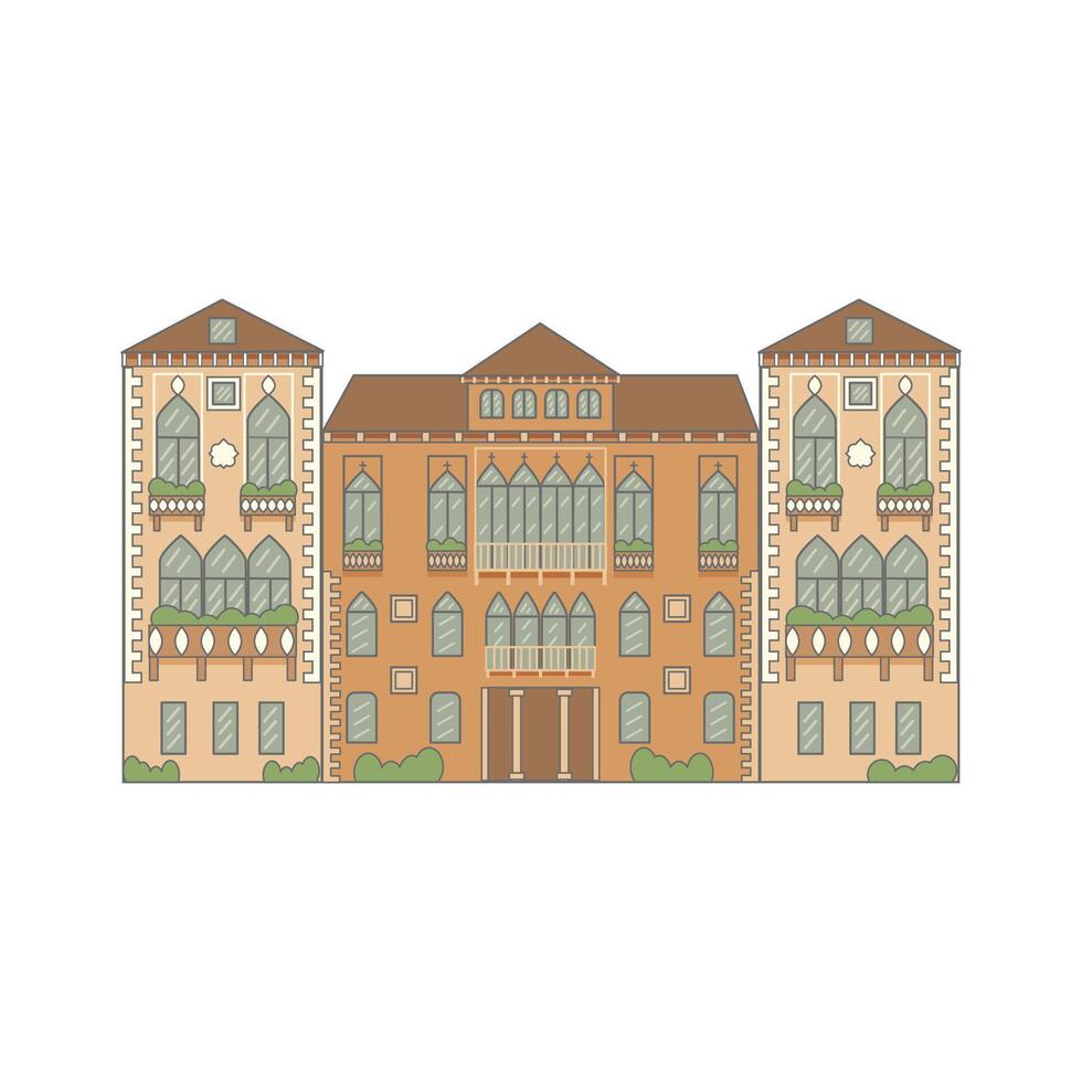 veneciano edificio fachada detallado ilustración. hermosa Renacimiento edificio con estilo veneciano ventanas vector