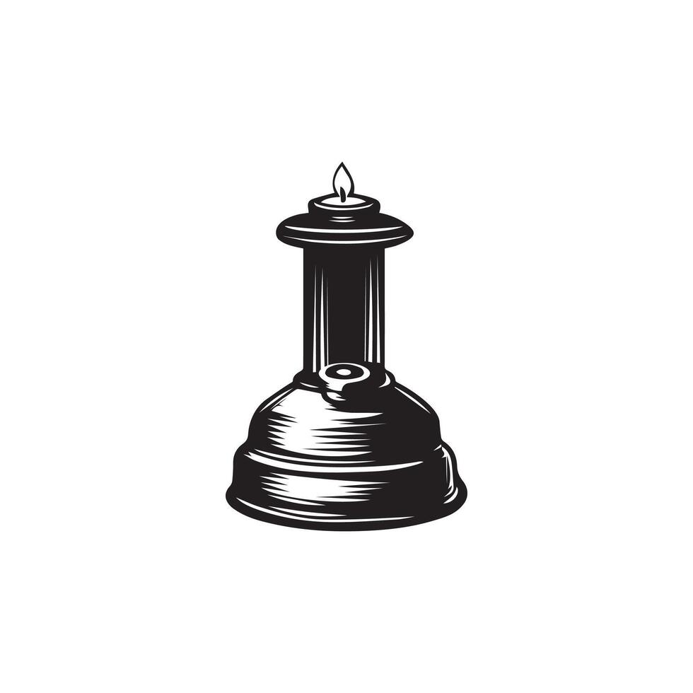 a black and white drawing of a bell with a light on it. vector