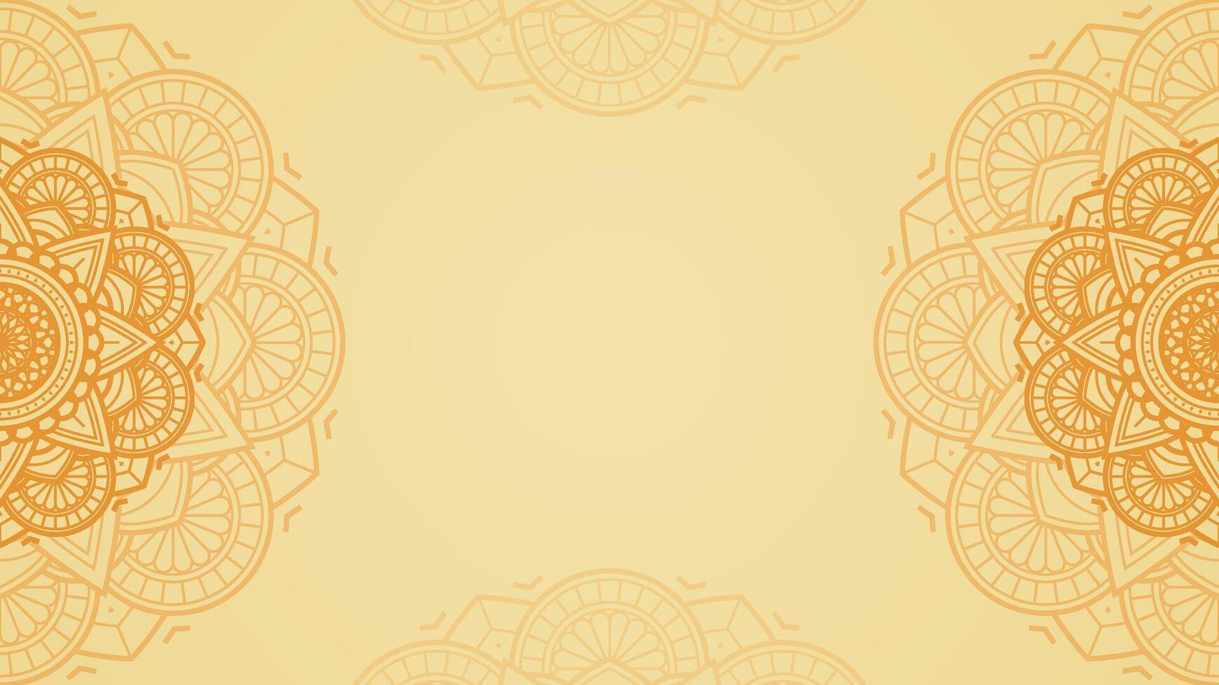 Simple Opulent Golden Yellow Blank Horizontal Vector Background with Orange Outlined Mandala Patterns