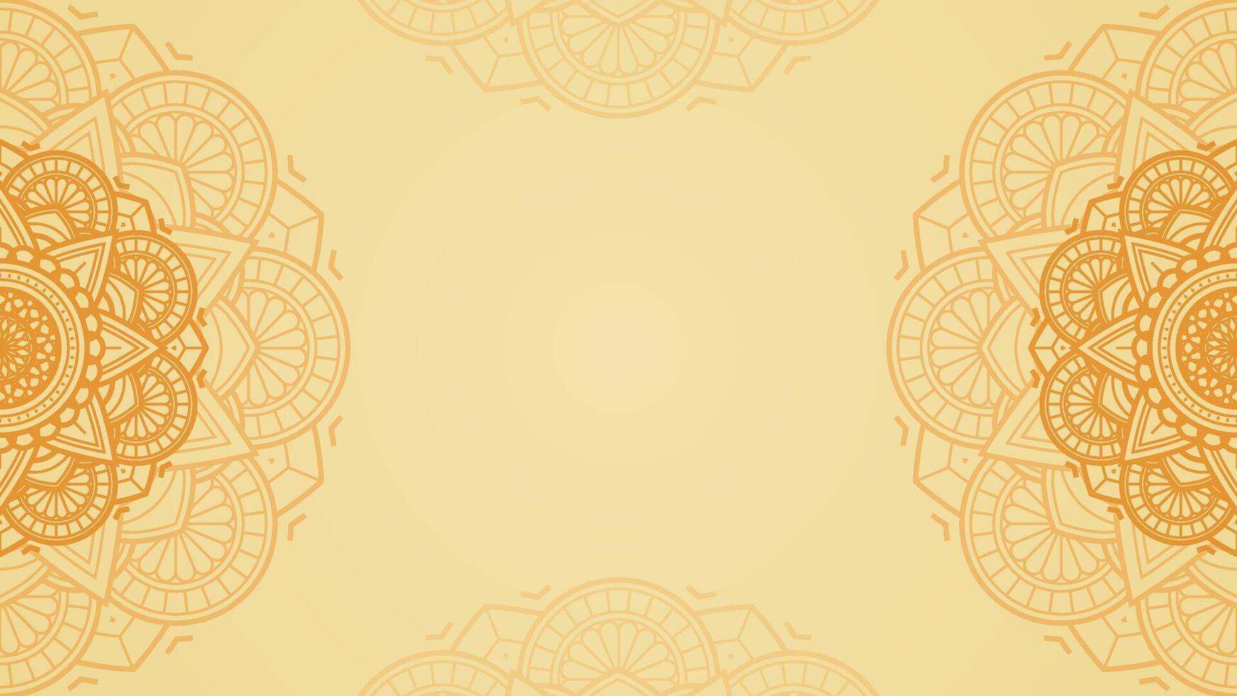 Simple Opulent Golden Yellow Blank Horizontal Vector Background with Orange Outlined Mandala Patterns