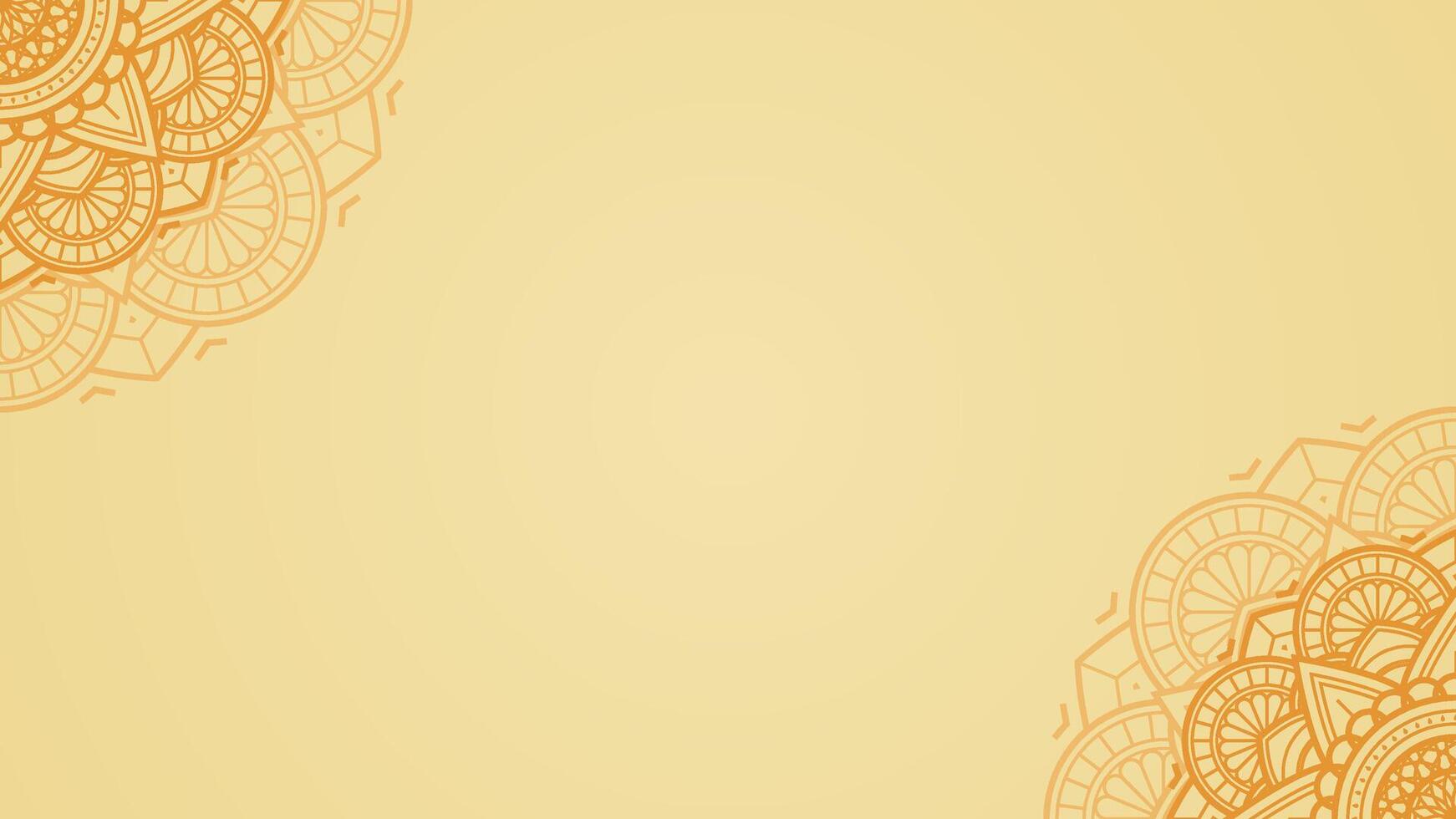 Luminous Light Yellow Gold Saffron Blank Horizontal Vector Background Adorned with Citrus Mandala Artwork