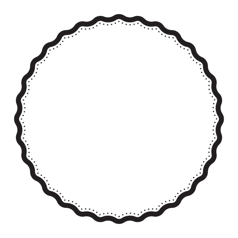 Versatile Black And White Wavy Circular With Dotted Line Round Badge Frame Simple Vector Element Design