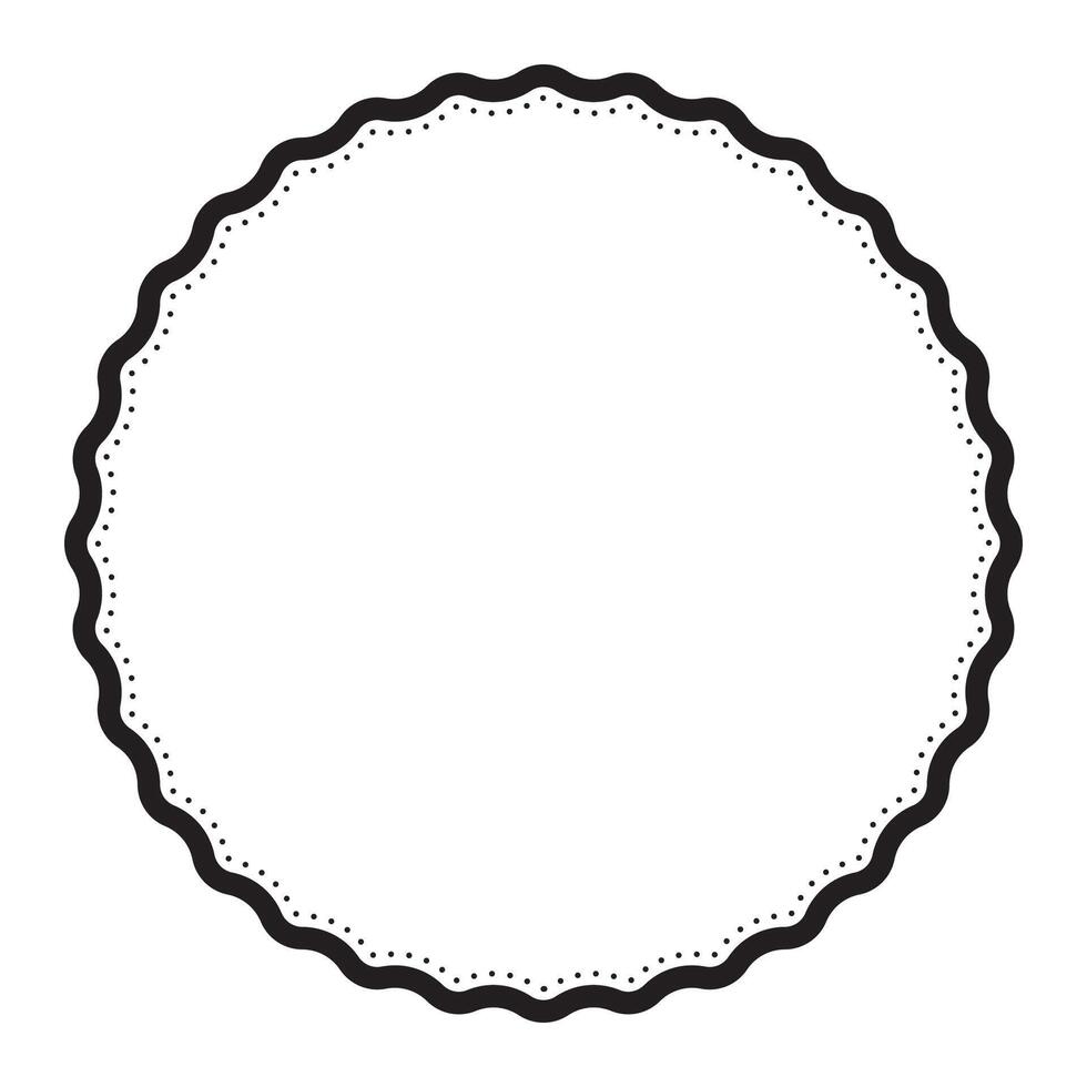 Versatile Black And White Wavy Circular With Dotted Line Round Badge Frame Simple Vector Element Design