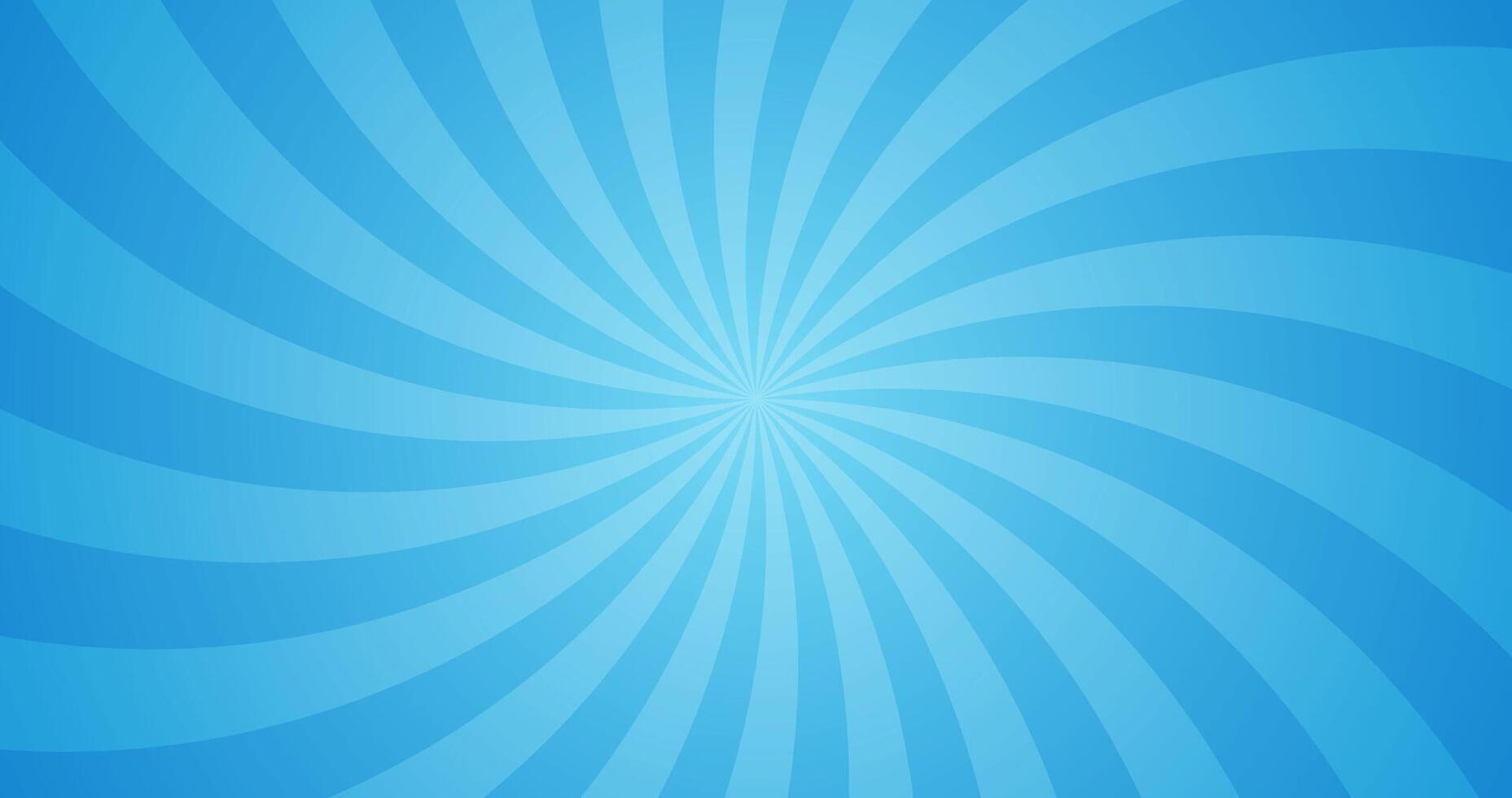 Simple Gradient Groovy Rays Of Comic Style Blue Swirl Sunburst Effect In Blank Horizontal Plain Background vector