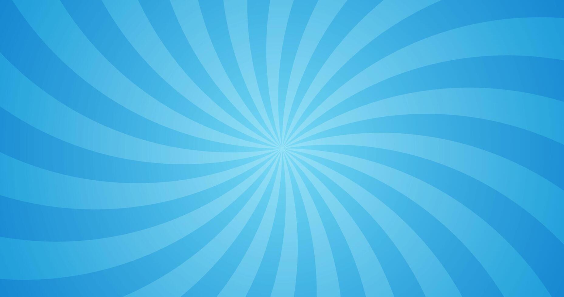 Simple Gradient Groovy Rays Of Comic Style Blue Swirl Sunburst Effect In Blank Horizontal Plain Background vector
