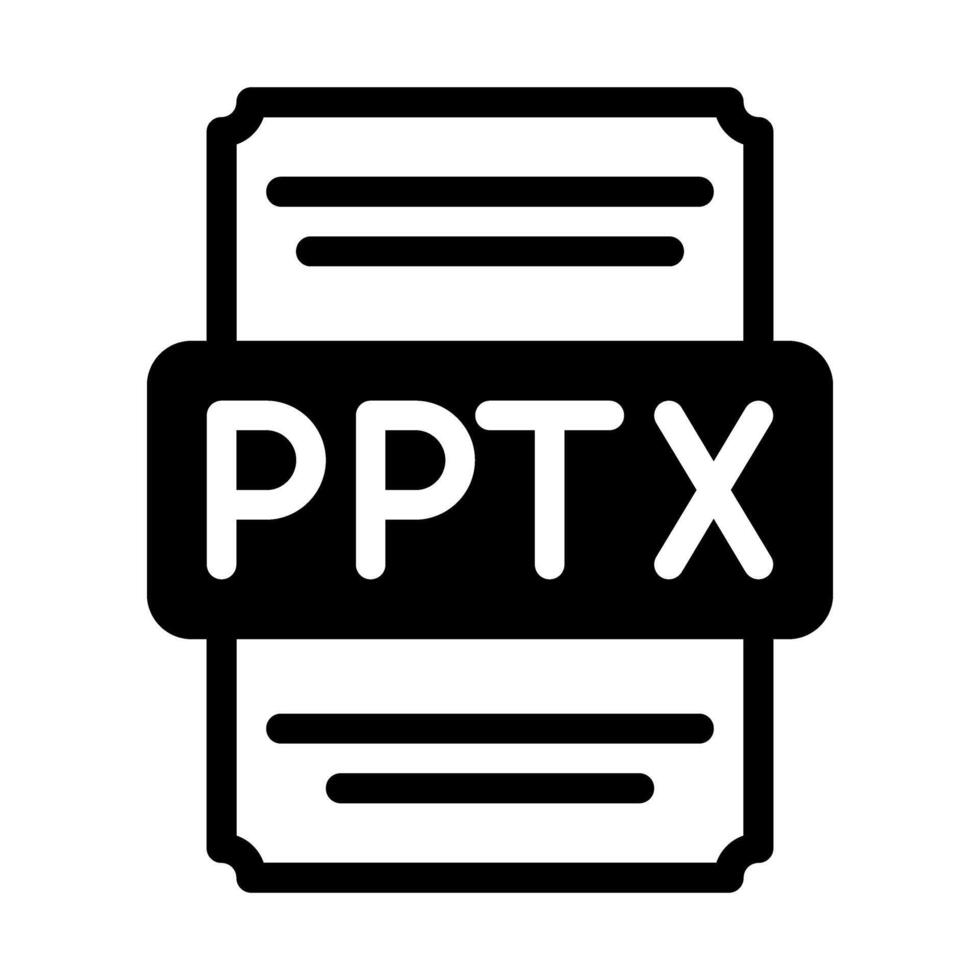 Pptx spreadsheet file icon with black fill design. vector illustration.