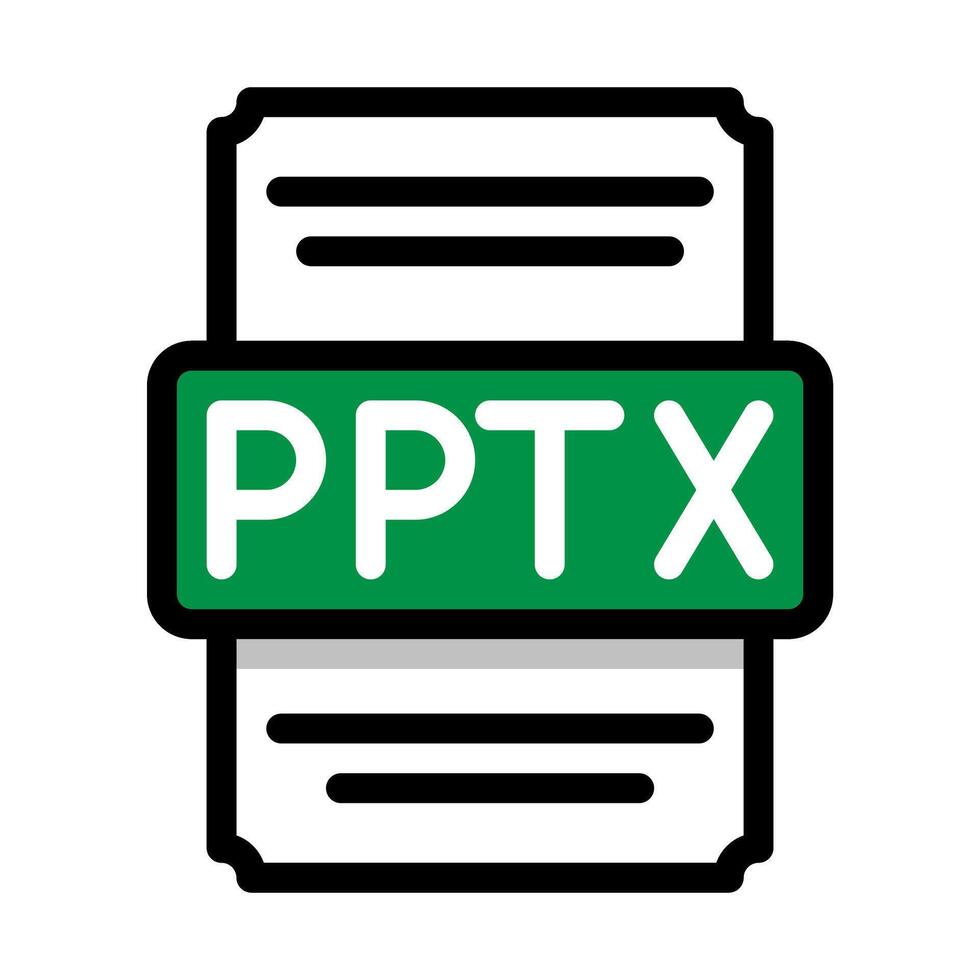 Document file format Pptx spreadsheet icon. with outline and color in the middle. Vector illustration