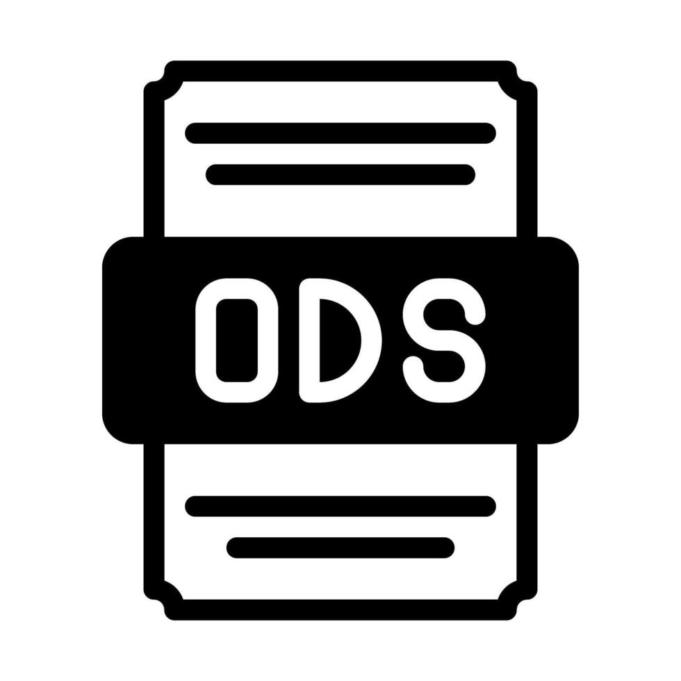 Ods spreadsheet file icon with black fill design. vector illustration.