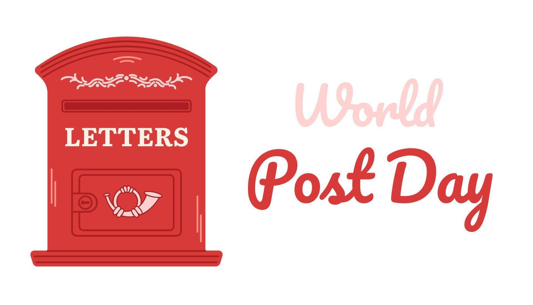 World Post Day horizontal banner. Hand drawn vector illustration of vintage mailbox.