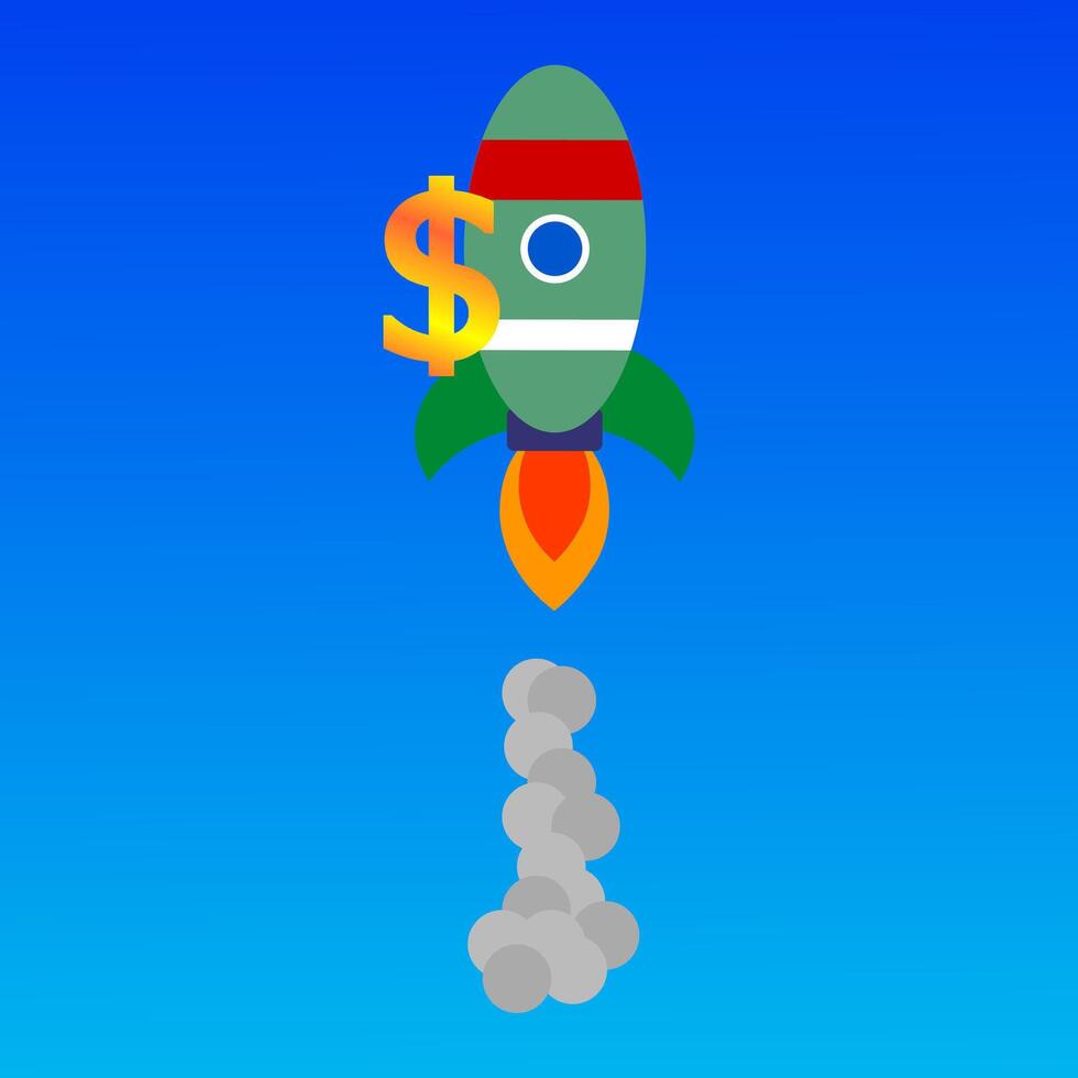 rocket in space. dollar rate up. money. illustration. vector