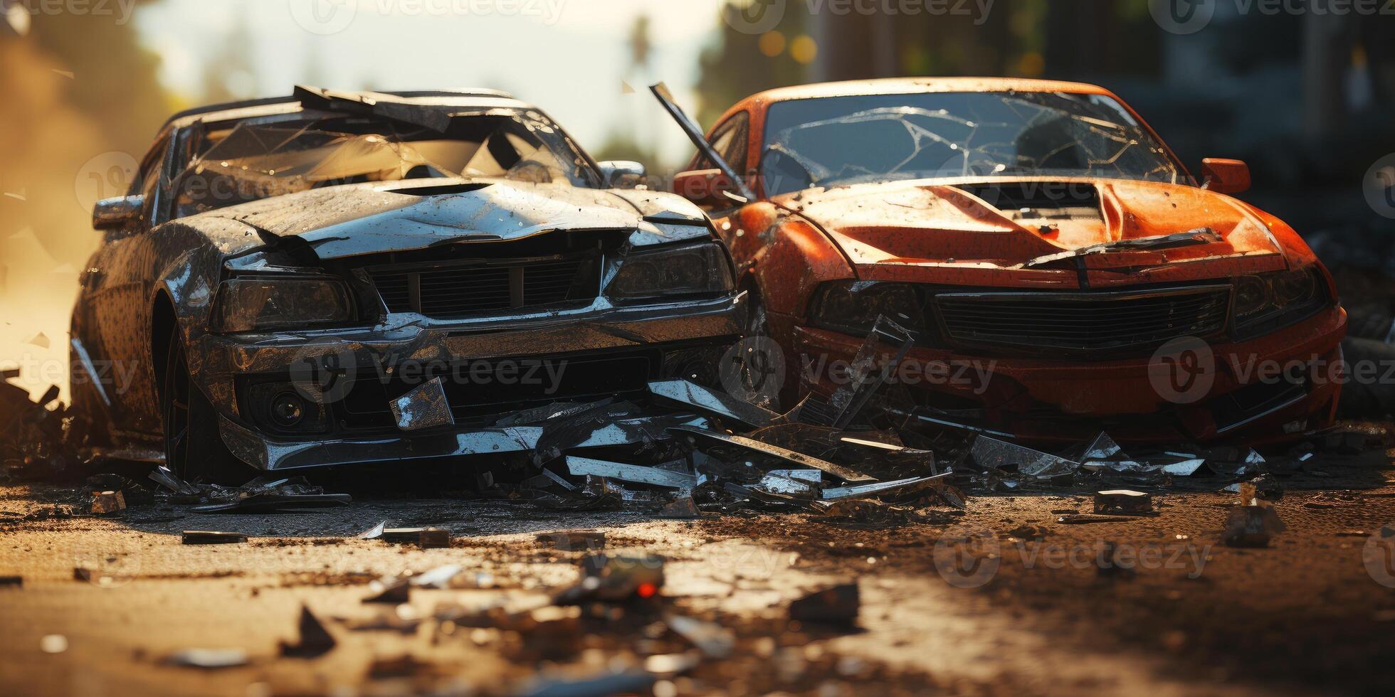 AI generated An accident of two cars on an autumn road. Generative AI photo