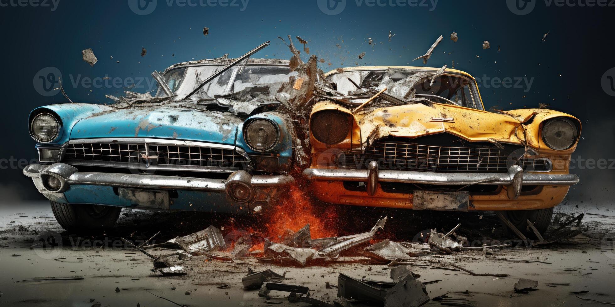AI generated An accident of two cars on an autumn road. Generative AI photo