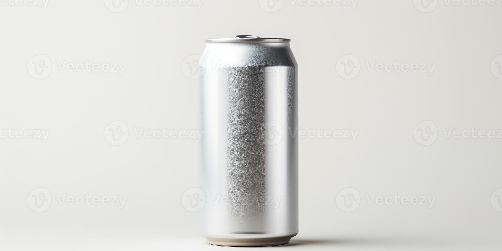 AI generated Horizontal shot of a carbonated drink can, mockup template, on light background. Generative AI photo