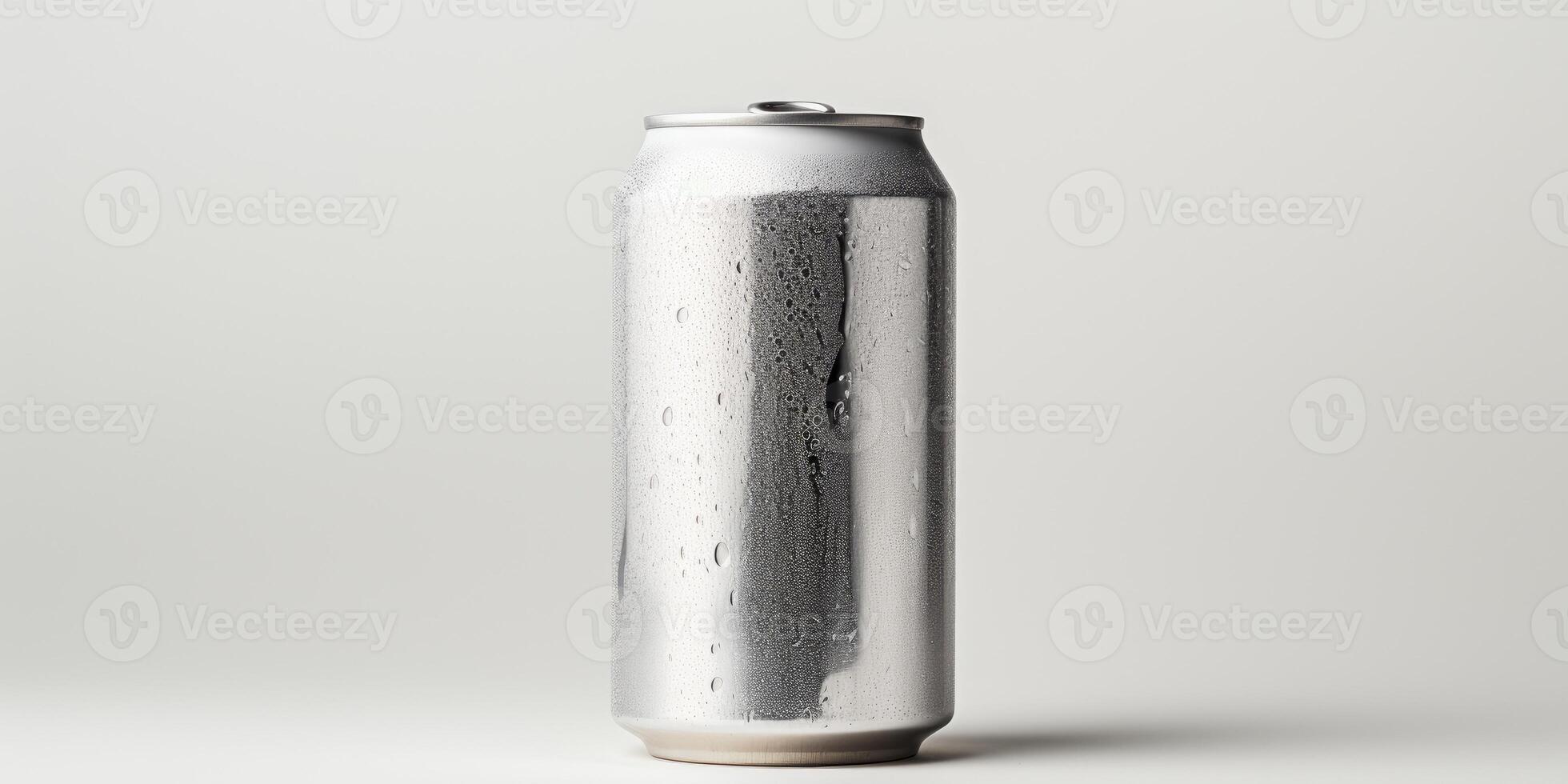 AI generated Horizontal shot of a carbonated drink can, mockup template, on light background. Generative AI photo