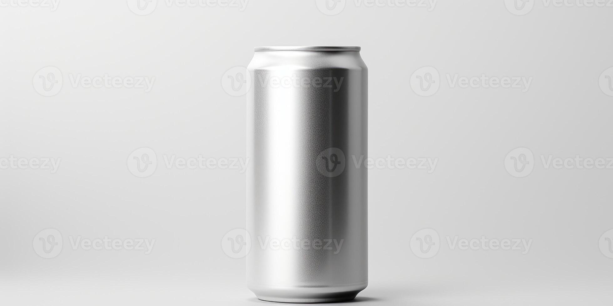 AI generated Horizontal shot of a carbonated drink can, mockup template, on light background. Generative AI photo