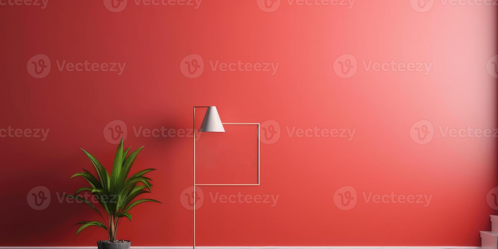 AI generated mockup on red wall,Place for your text or product. Generative AI photo