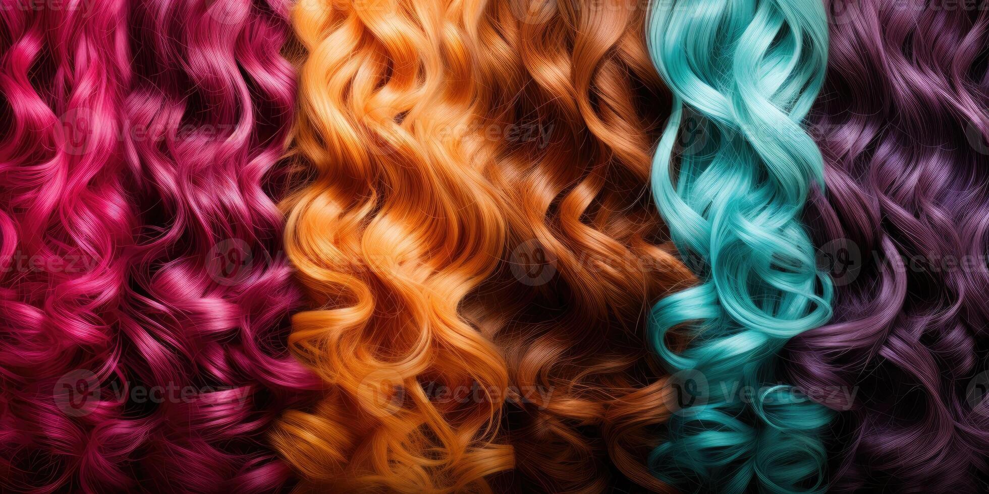 AI generated Hair texture background, set of bright hair colors. Samples of dyes for colored hair. Generative AI photo