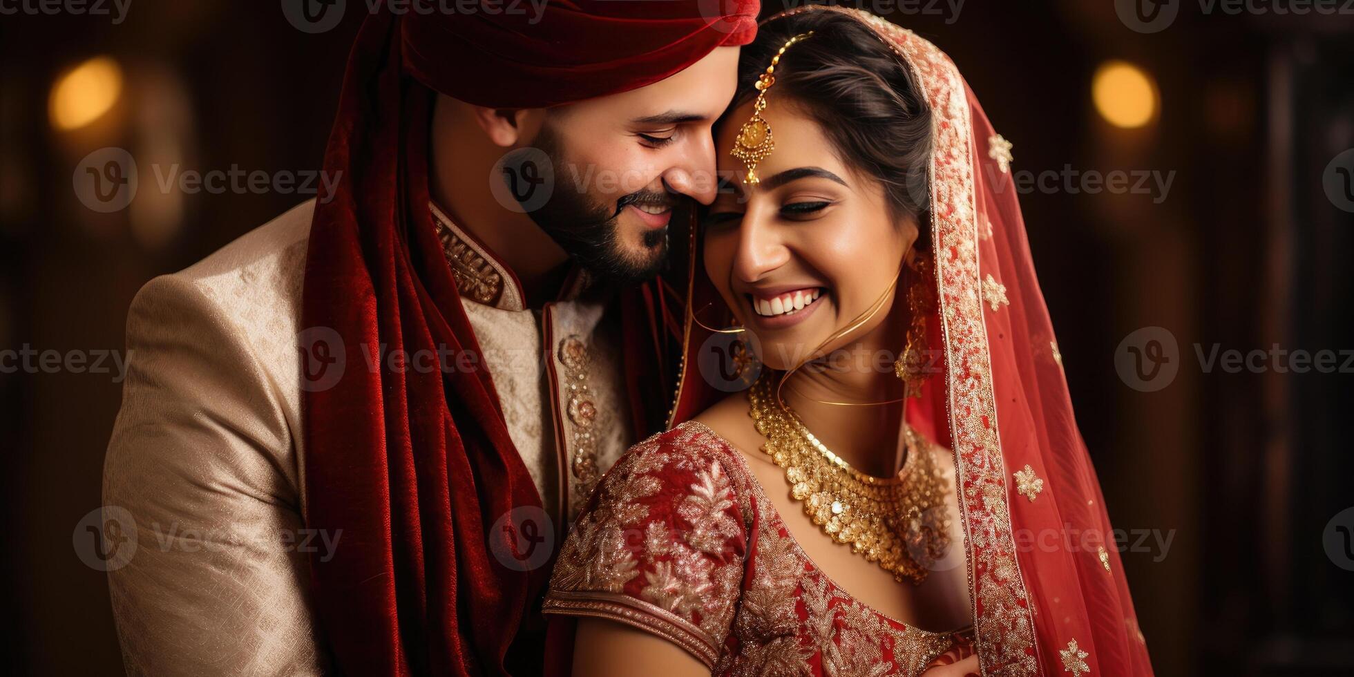 AI generated Happy Indian newlywed couple in love, relationship, family theme. Generative AI photo