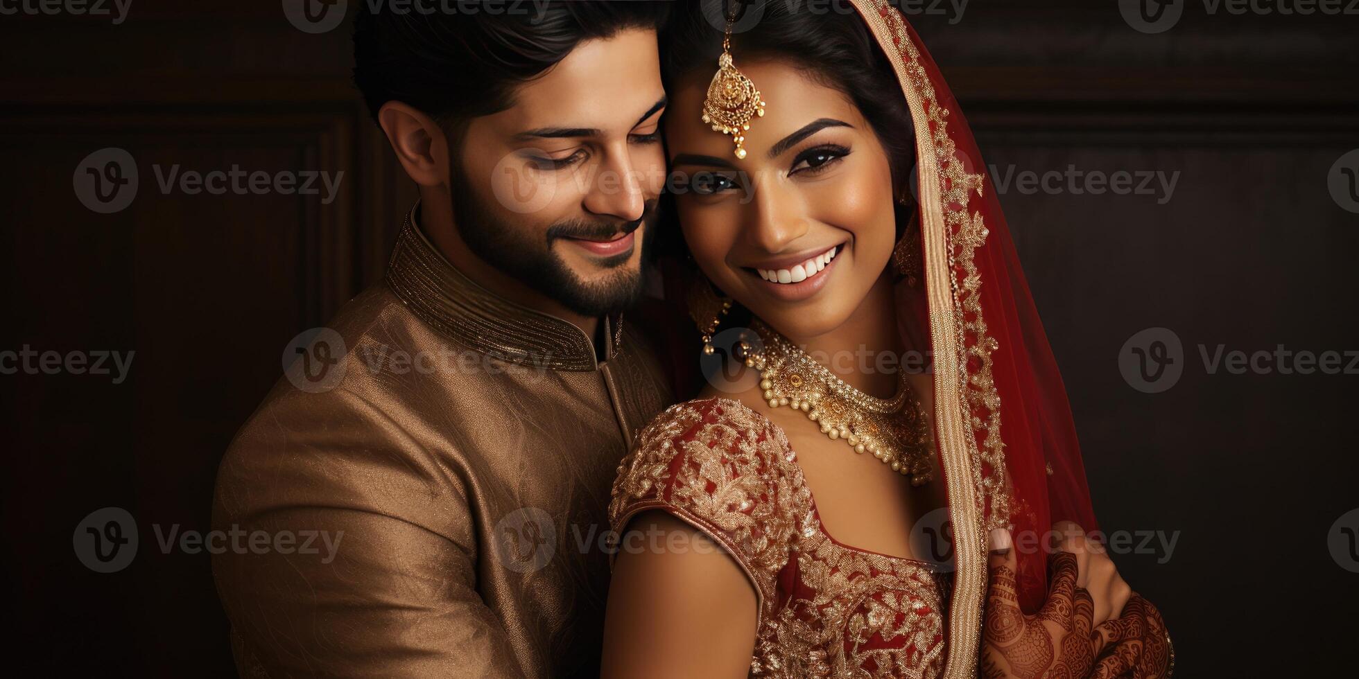AI generated Happy Indian newlywed couple in love, relationship, family theme. Generative AI photo