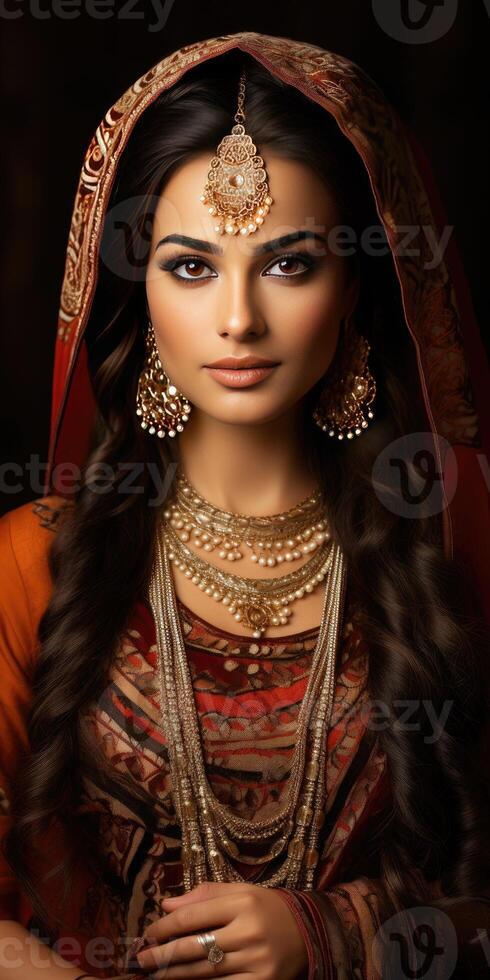 AI generated beautiful indian woman close-up. Generative AI photo