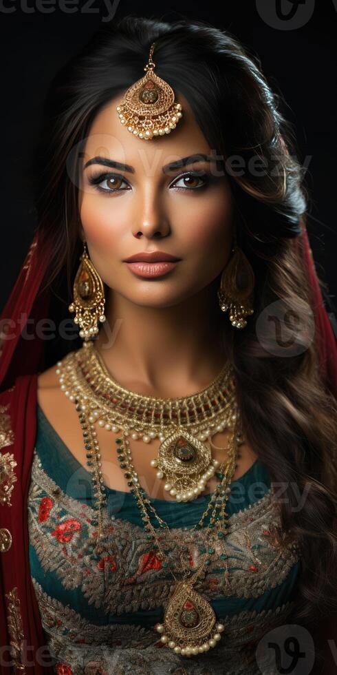 AI generated beautiful indian woman close-up. Generative AI photo