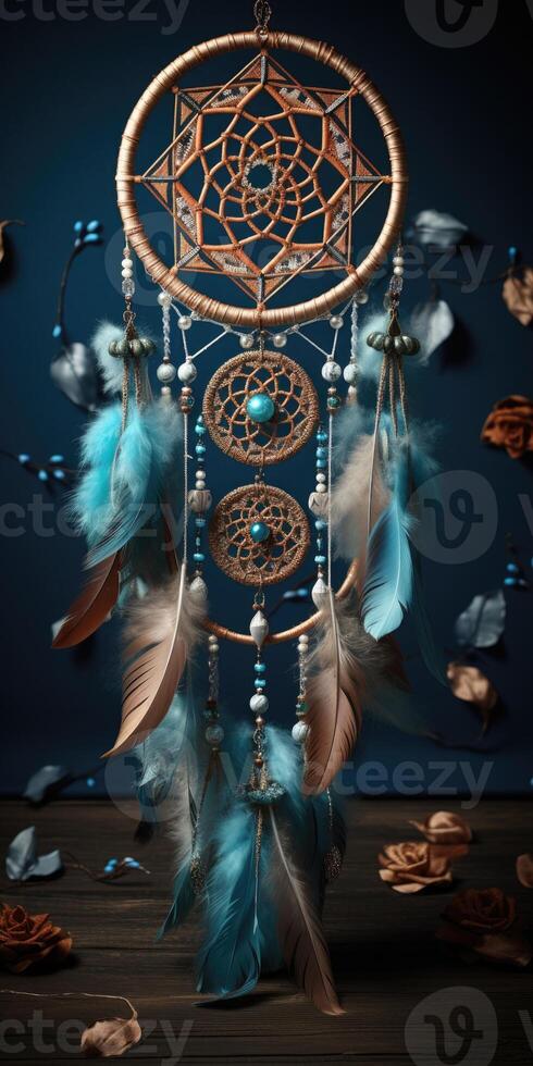 ai generado un hermosa y Exquisito sueño receptor en oscuro fondo, un amuleto. generativo ai foto