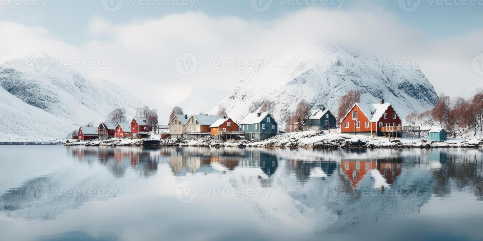 AI generated Gorgeous scandinavian style houses, Image for postcard or poster. Generative AI photo