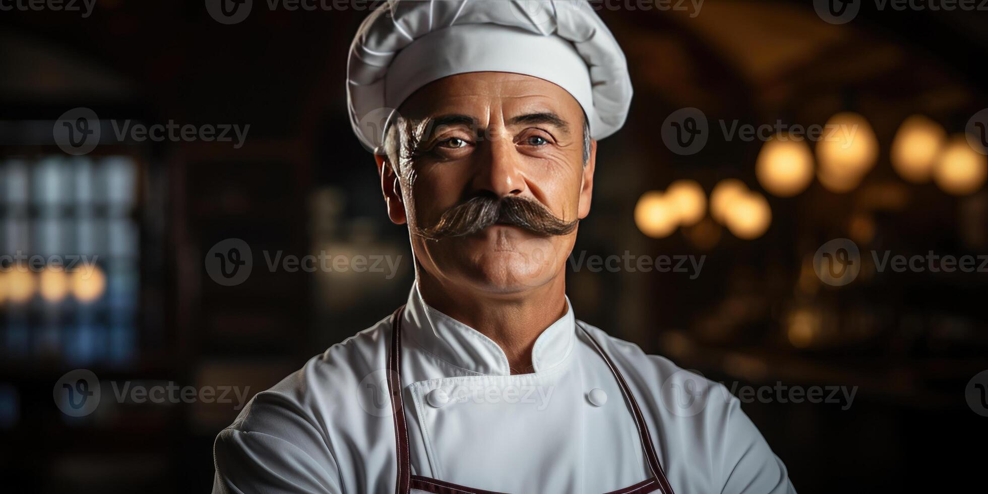 AI generated Male chef in a white tunic and cap, close-up. Generative AI photo