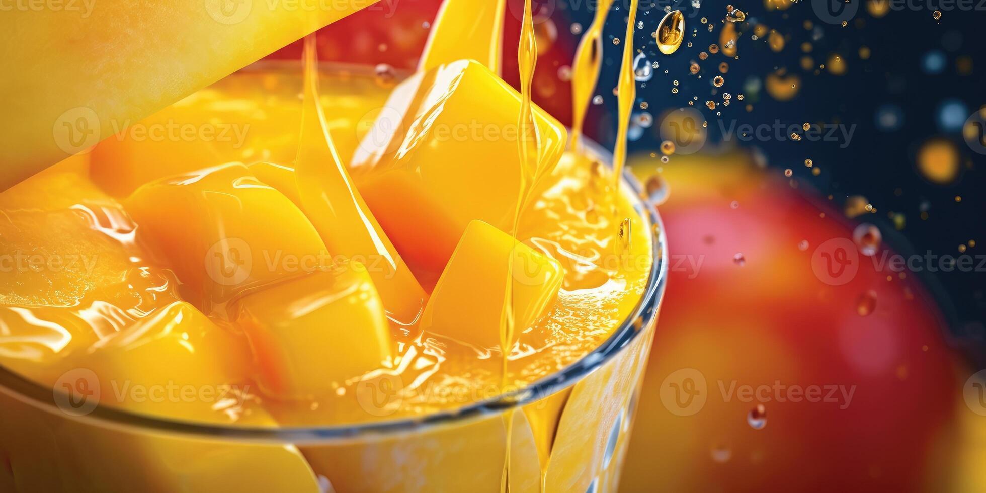 AI generated Fresh mango juice close-up on a dark background. Generative AI photo